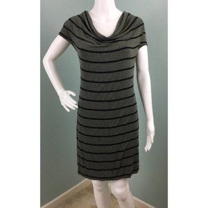 NWT Women's Splendid Green Black Stripes Cap Sleeve Drape Neck Dress Sz L Large